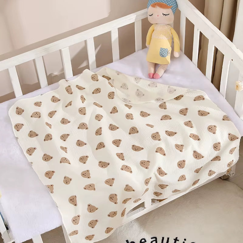 Cotton Muslin Cute Cartoon Printing Baby Swaddle Blanket Soft Breathable Newborn Baby Receiving Blanket for Infant Boys Girls