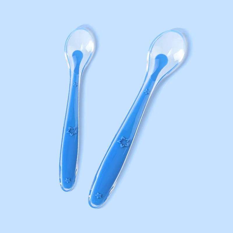 2 Pcs Baby Silicone Spoon Learning Spoon Set Stars Tableware Kids Soft Silicone Feeding Spoon Training Baby Reborn Silicone