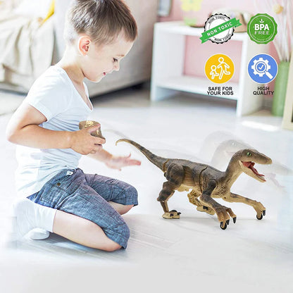 Juguetes de dinosaurios a control remoto para niños, juguetes de dinosaurios que caminan con robots de 2,4 GHz, simulación de velociraptor, regalos para niños de 3 a 5 años 