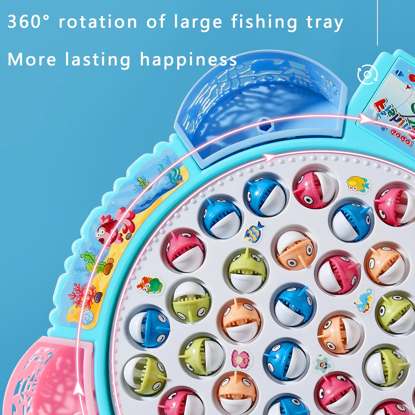 Fishing Toys, Hook Electric Spin with Music, Size Models Optional, Blue and Pink, Toys and Gifts for Kids, Cute Stickers, Practi