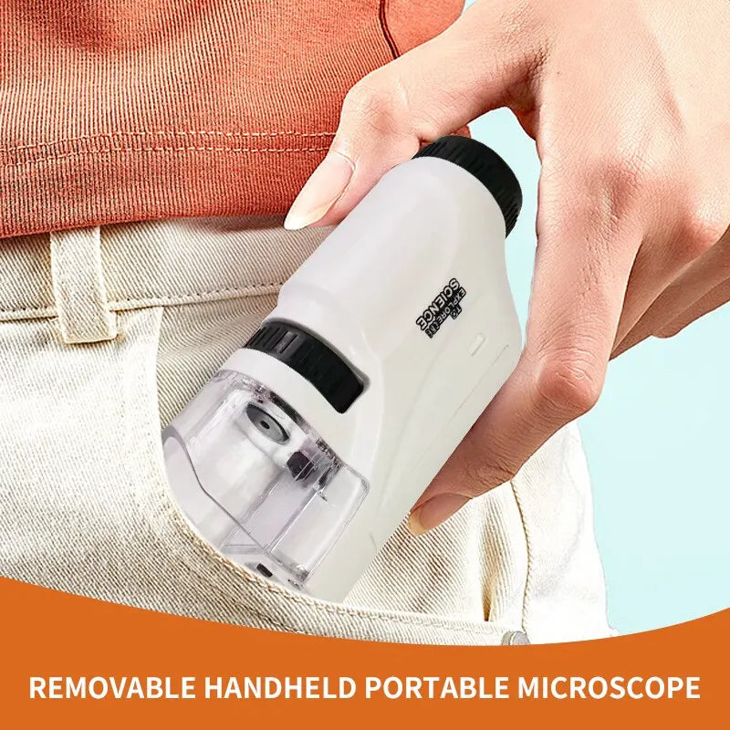 Mini Pocket Microscope Kit 60 To120X Portable Laboratory Microscope with LED Light for Kids Science Experiment Utensils