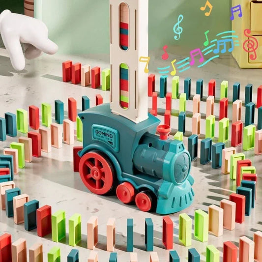 Automatic Laying Domino Train Electric Car Brick Blocks Kits Creative Games Intelligence Educational DIY Toys Kids Birthday Gift