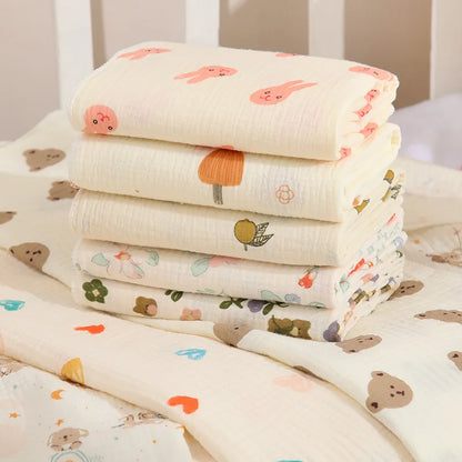 Cotton Muslin Cute Cartoon Printing Baby Swaddle Blanket Soft Breathable Newborn Baby Receiving Blanket for Infant Boys Girls