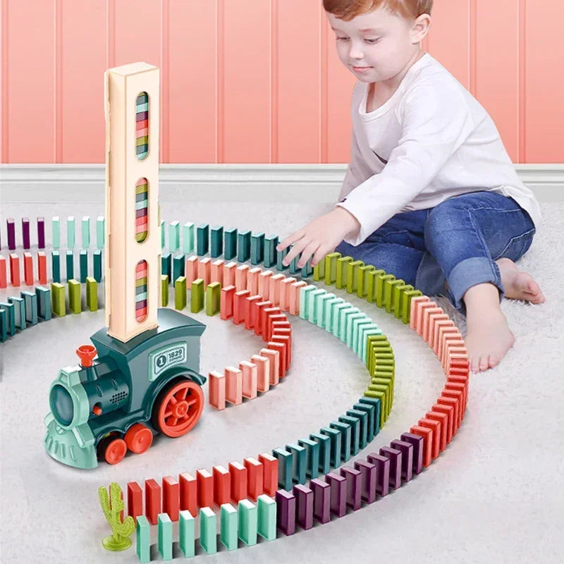 Automatic Laying Domino Train Electric Car Brick Blocks Kits Creative Games Intelligence Educational DIY Toys Kids Birthday Gift