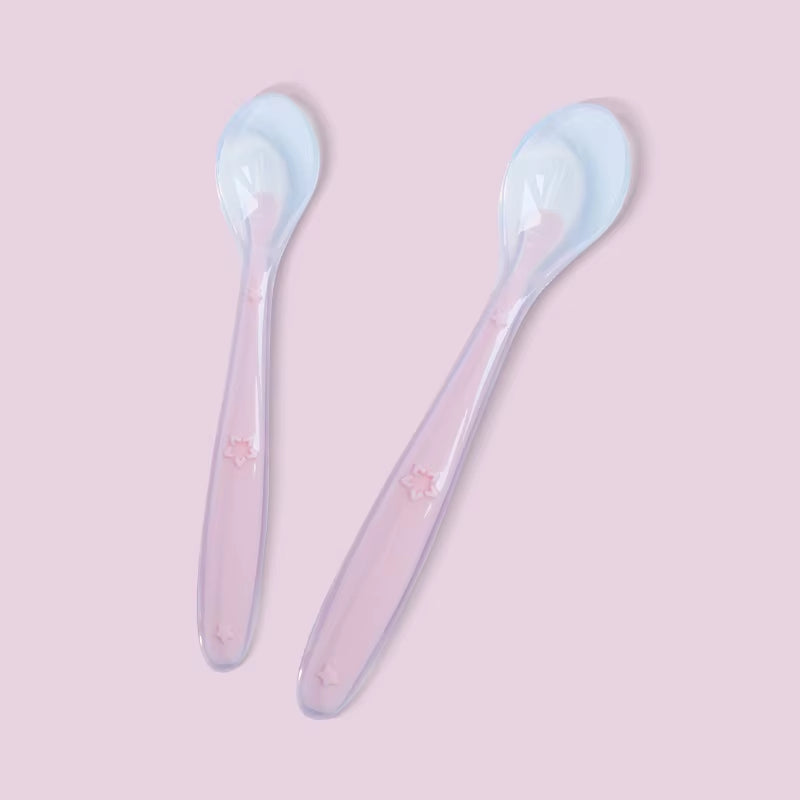 2 Pcs Baby Silicone Spoon Learning Spoon Set Stars Tableware Kids Soft Silicone Feeding Spoon Training Baby Reborn Silicone